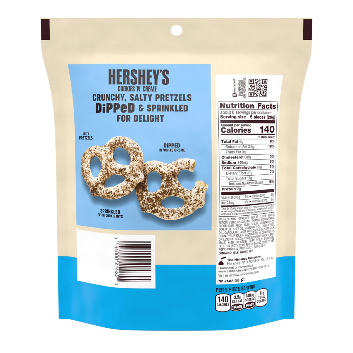 HERSHEY'S Cookies 'n' Creme Dipped Pretzels with cookie-bits sprinkles, ideal for parties.