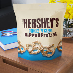 HERSHEY'S Cookies 'n' Creme Dipped Pretzels—office snack option for quick treats.