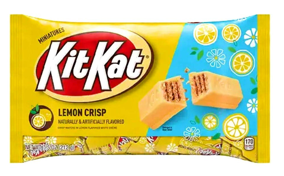 Hershey's Easter KitKat Miniatures Lemon Crisp bag showing lemon creme wafers for Easter snacking