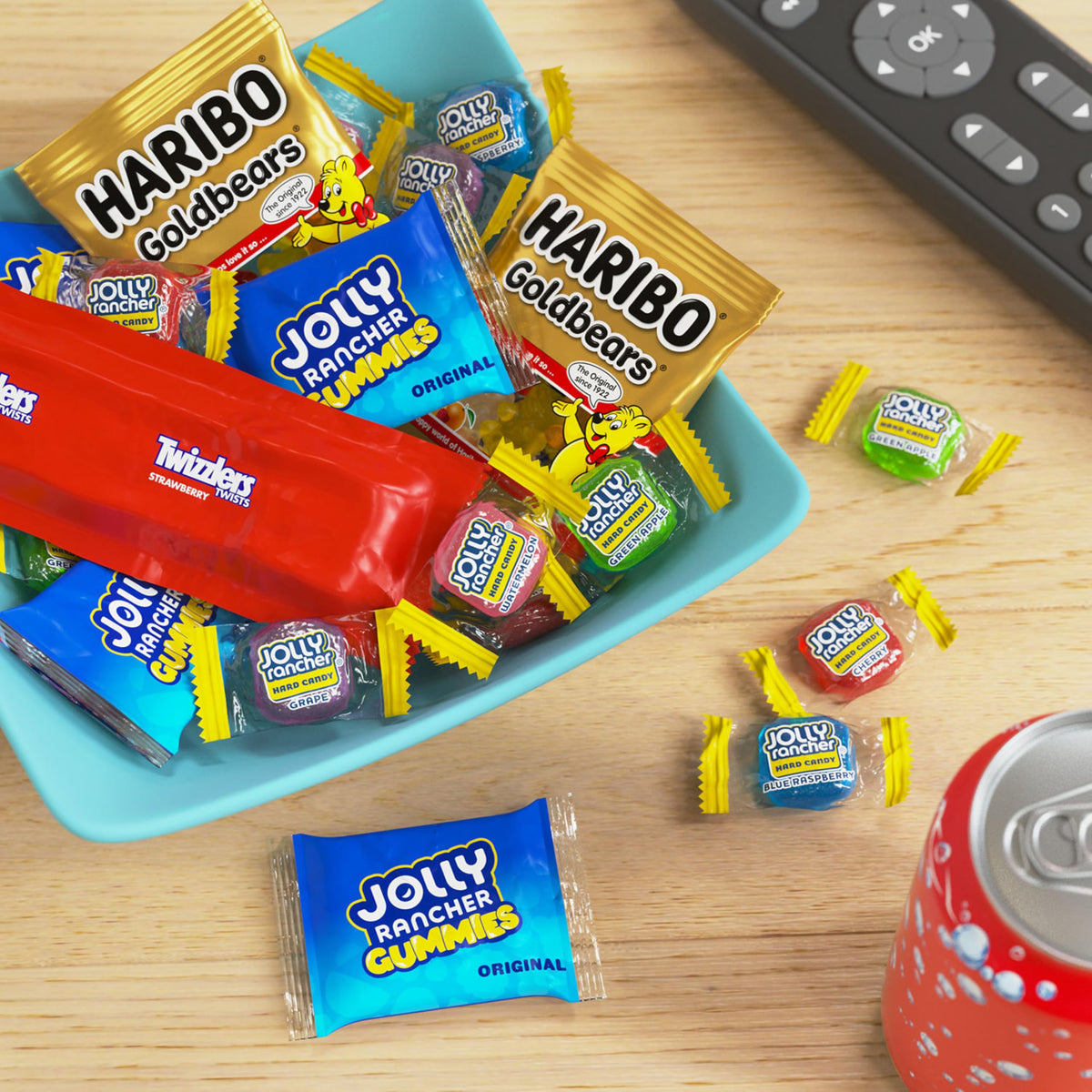 Party-favor bag featuring HARIBO, JOLLY RANCHER and TWIZZLERS.