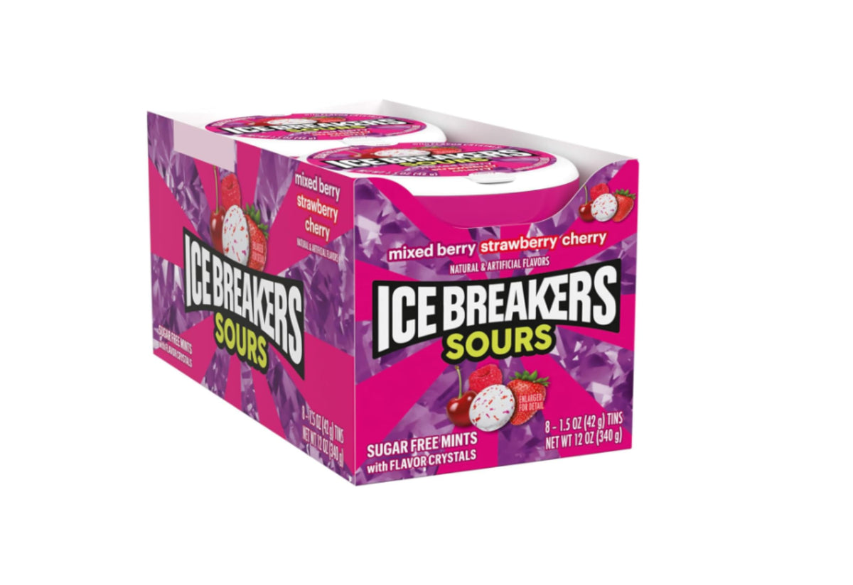 Hershey's Ice Breakers Sours 8-pack container top view shows portable mint pack