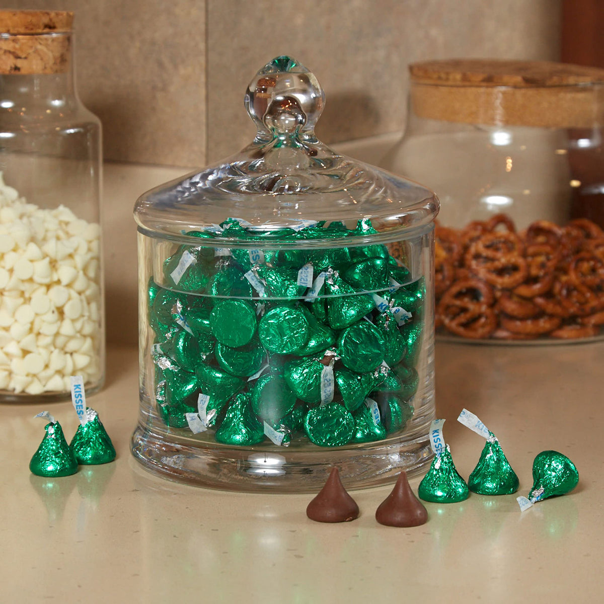 Hershey's KISSES gifts in green foil for holidays and celebrations