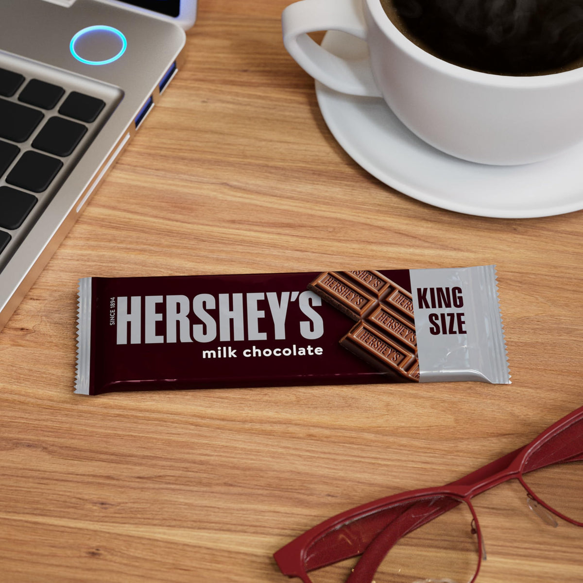 Birthday party snack station featuring Hershey's milk chocolate bars