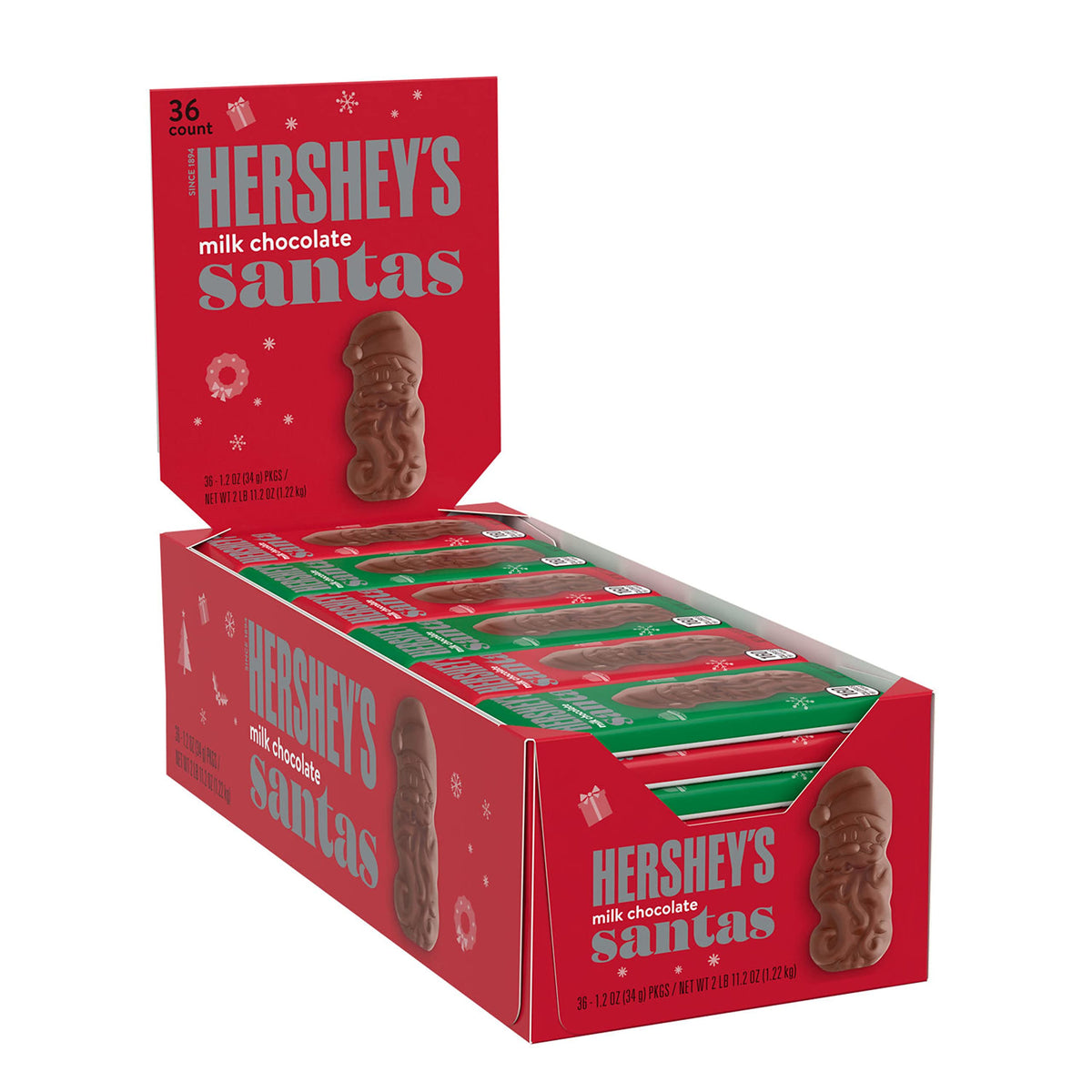 HERSHEY'S Milk Chocolate Santas packaging ideal for gifting this holiday season