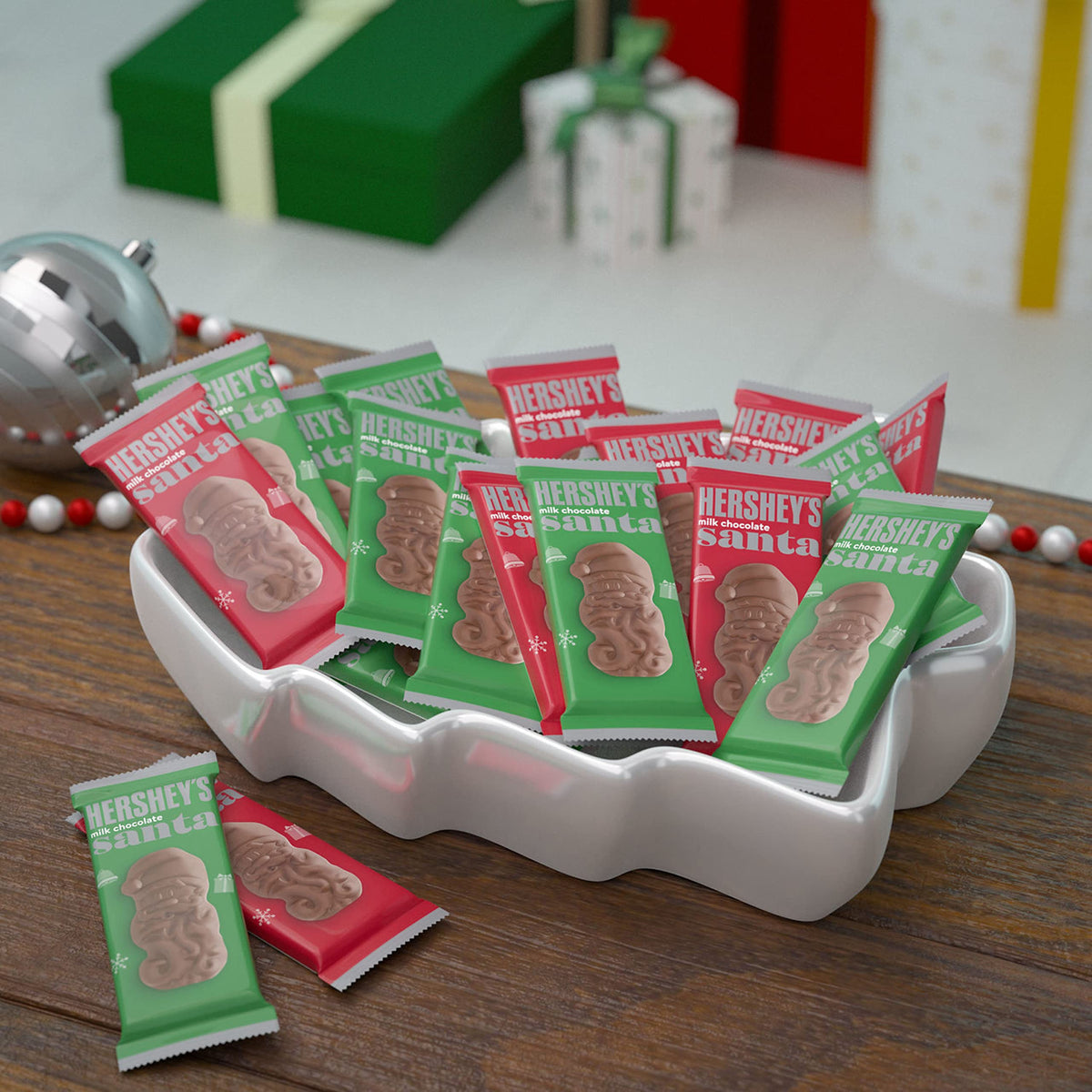 HERSHEY'S Milk Chocolate Santas stocking stuffers ready for holiday gifts
