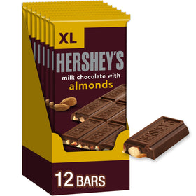 HERSHEY'S Milk Chocolate with Almonds XL bars, front view; ideal for sharing at gatherings.