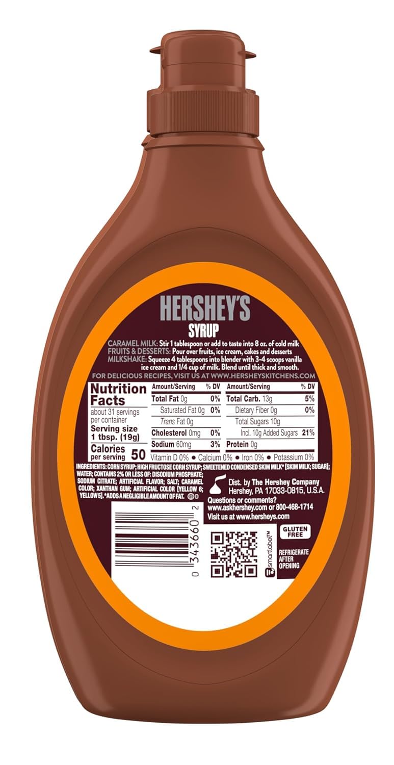 Hershey's Caramel Syrup swirl over pancakes or desserts for richness