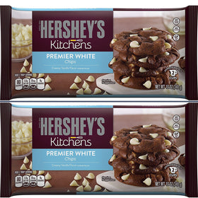 Hershey's Premier White Baking Chips front view for versatile baking and sharing.