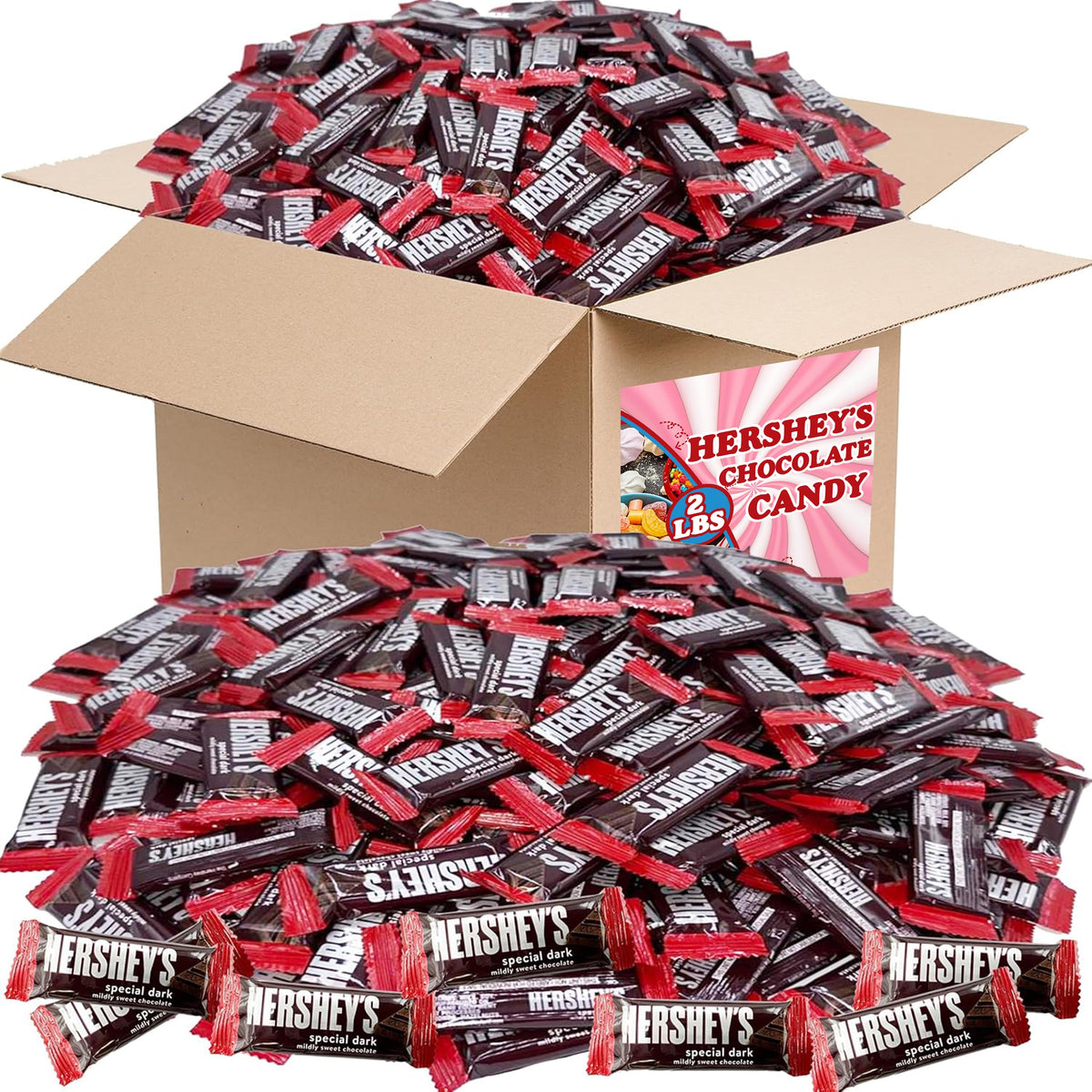 Hershey's Special Dark mini bars in bulk bag, a rich snack for gatherings.
