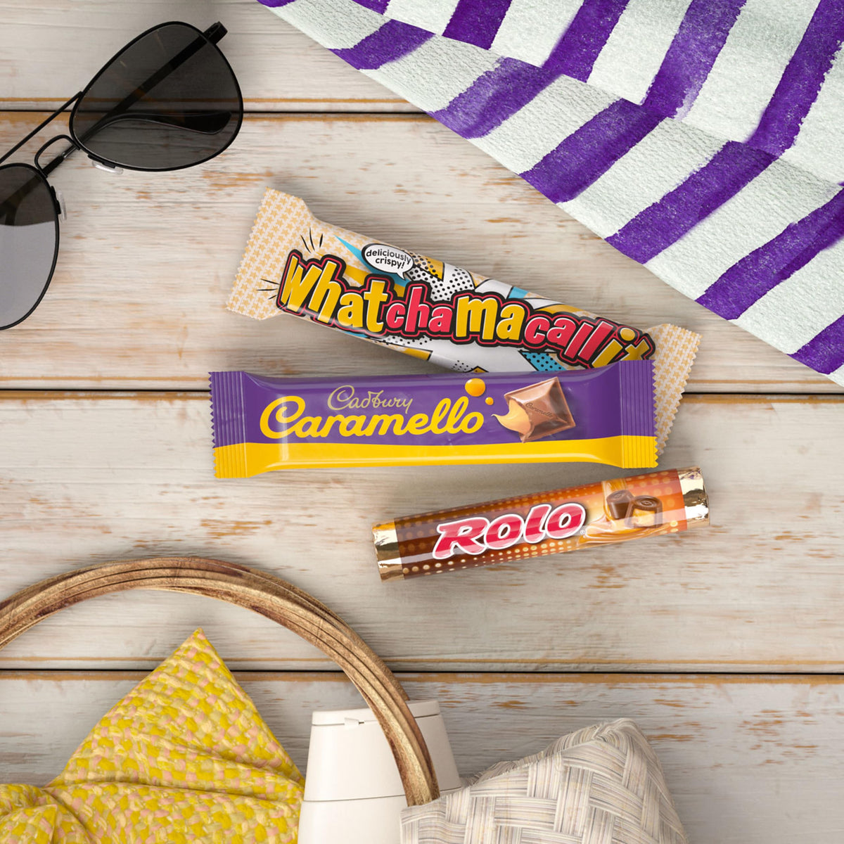 Whatchamacallit bars close-up, crispy bits with chocolate and caramel.
