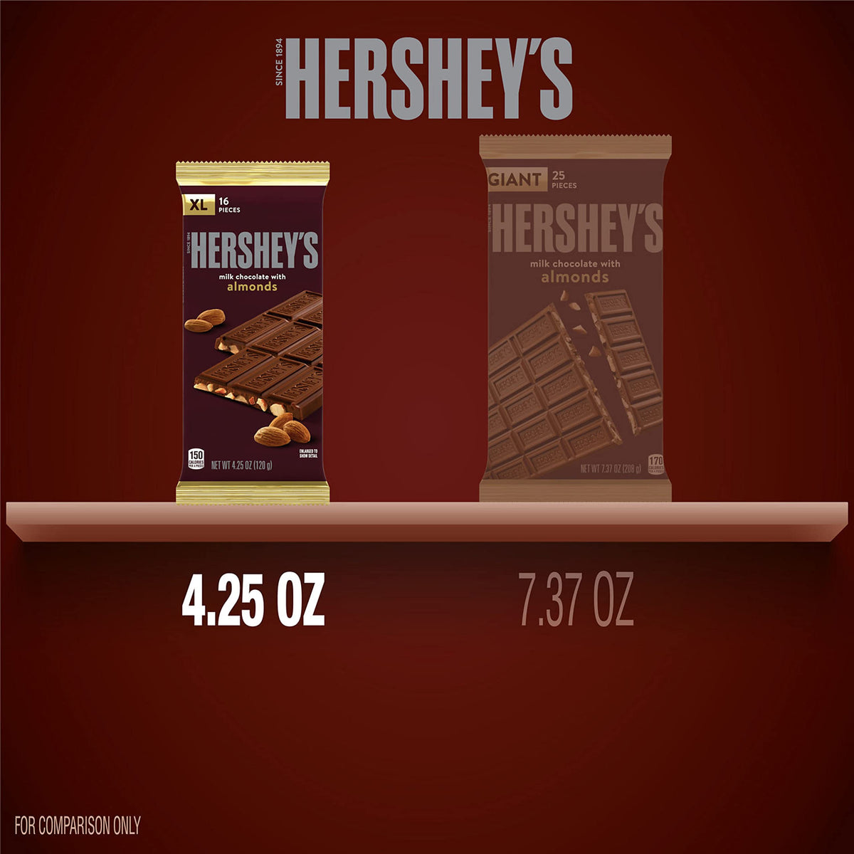 Bulk case display of HERSHEY'S Milk Chocolate with Almonds XL Bars.