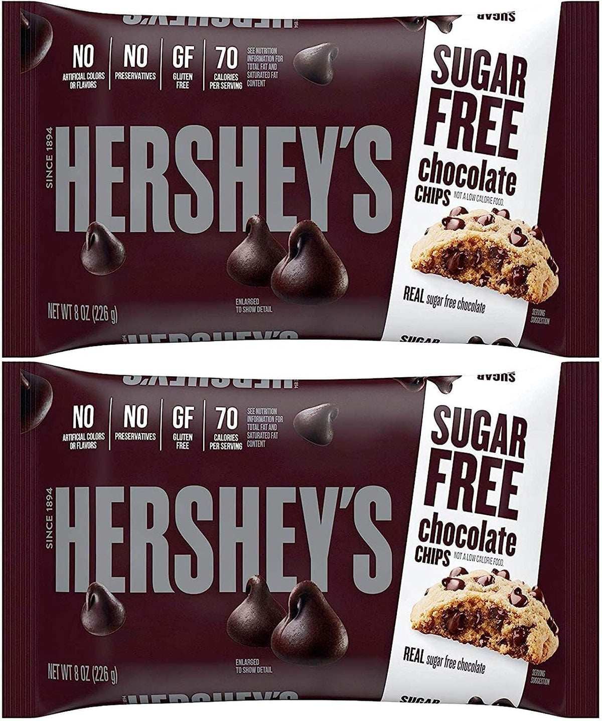 Hersheys Zero Sugar Baking Chips two-pack, ideal for baking and guilt-free snacking.