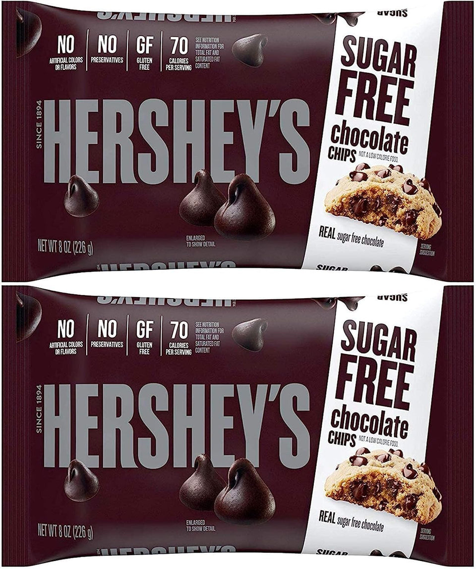 Hersheys Zero Sugar Baking Chips two-pack, ideal for baking and guilt-free snacking.