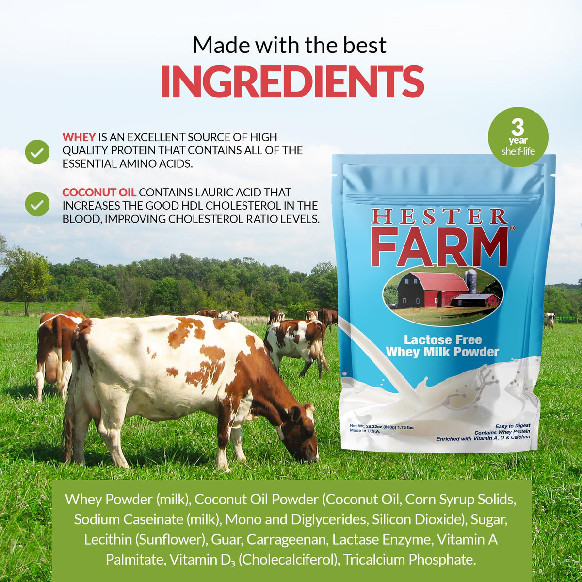 Hester FARM whey-based milk powder chocolate mix poured into a cup