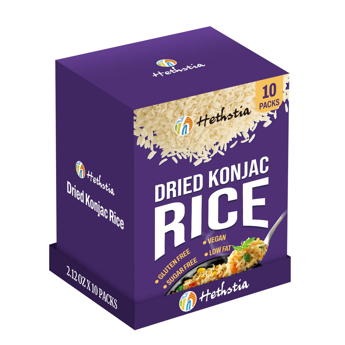 Hethstia dried konjac rice ten-pack box front for easy pantry storage.