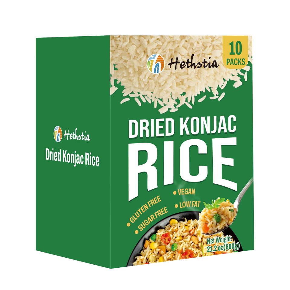 Hethstia dried Shirataki rice pack for quick plant-based meals.