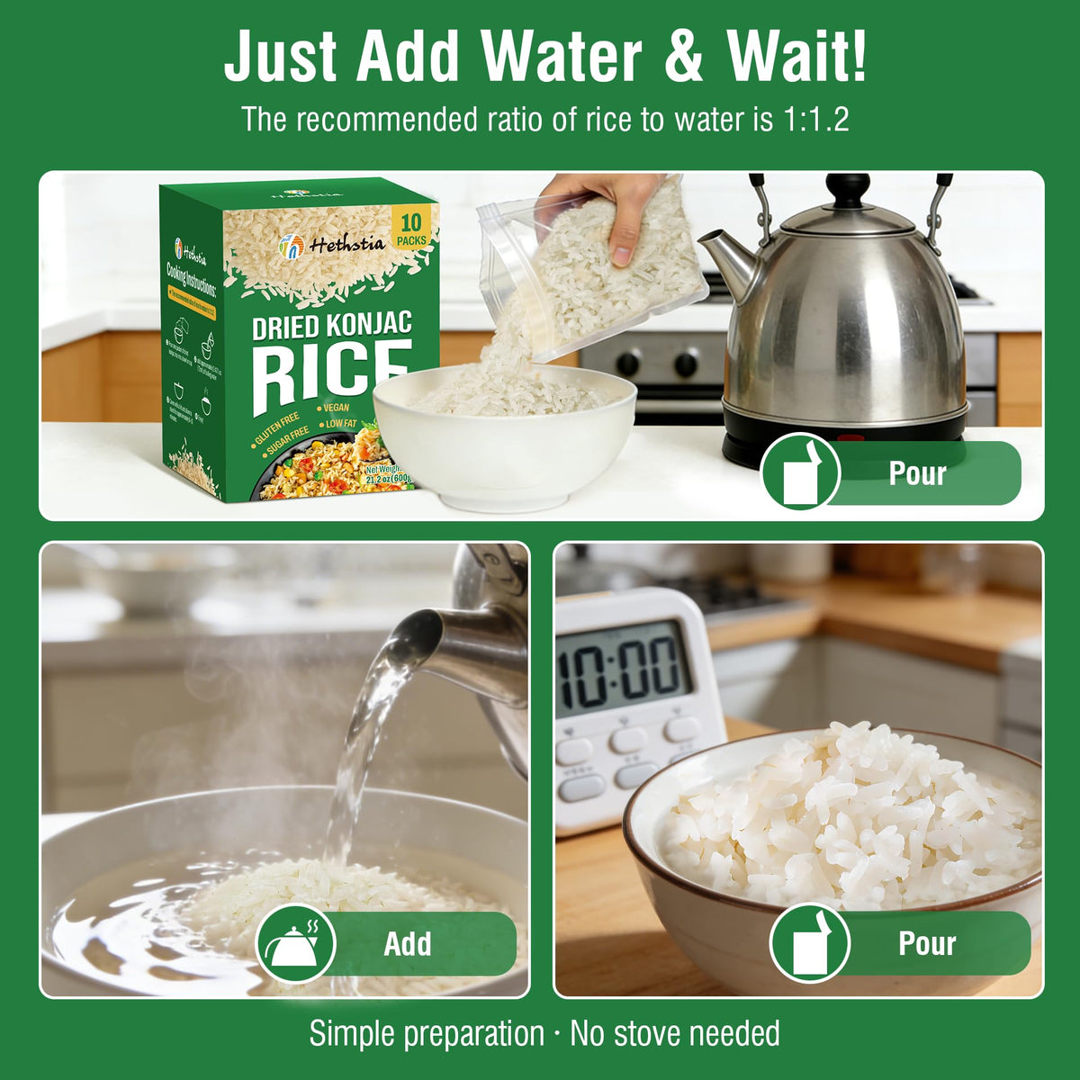 Hethstia gluten-free konjac rice ideal for diet-friendly lunches.
