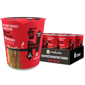 Hethstia high protein ramen cup spicy beef front view with 32g protein per serving