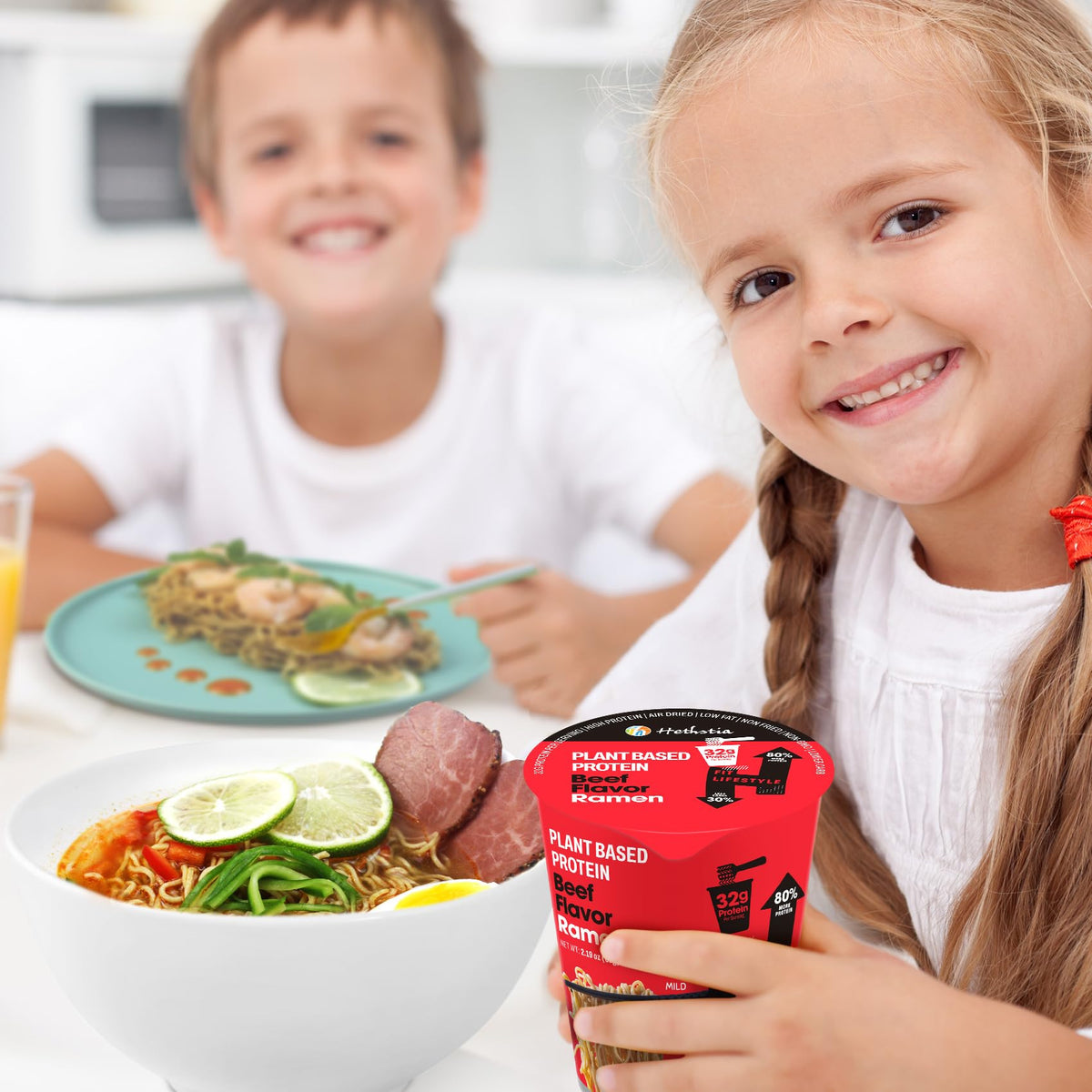 Hethstia ramen cup ingredients: pea protein and buckwheat for hearty texture