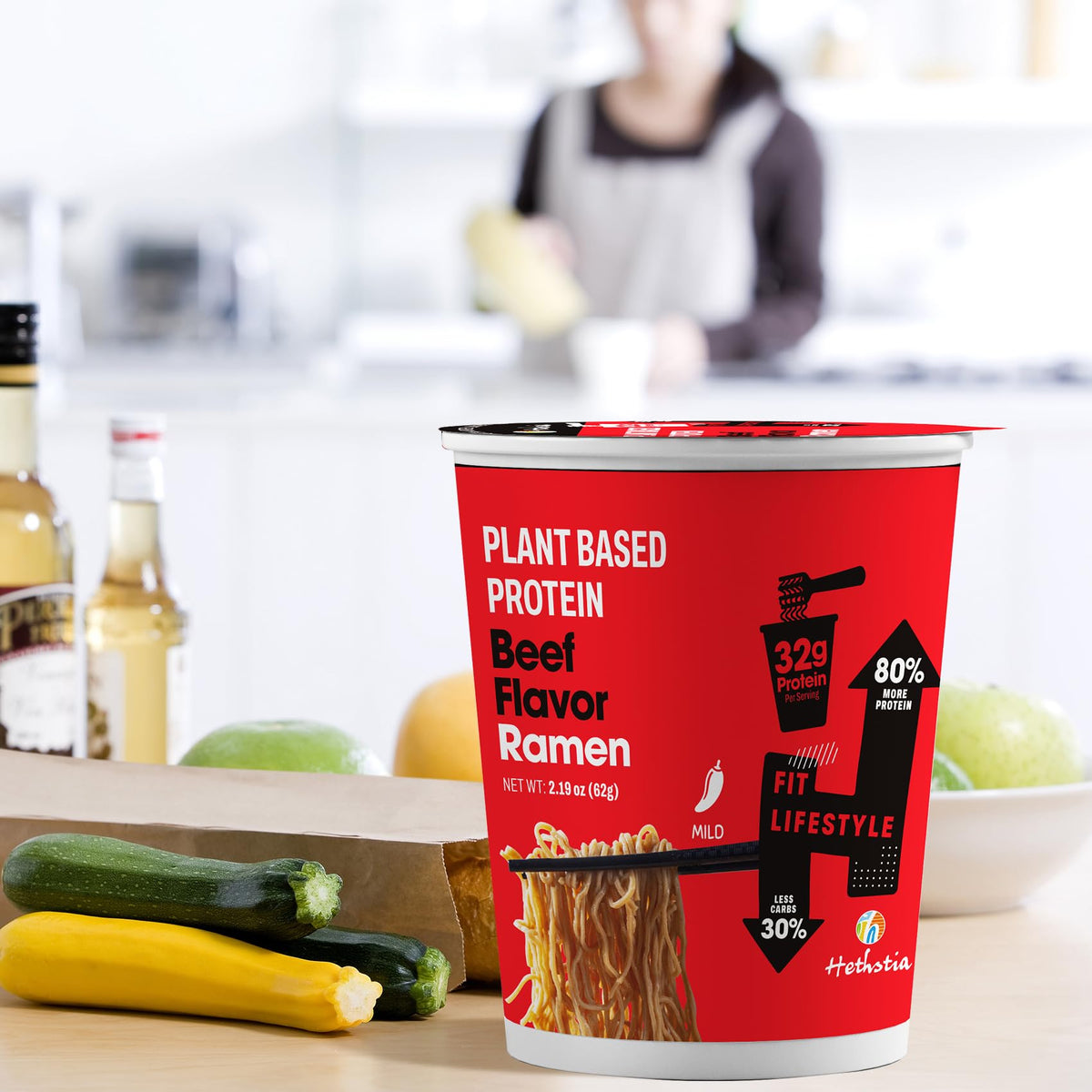 Hethstia ramen cup served hot, ready-to-eat as a protein-packed meal