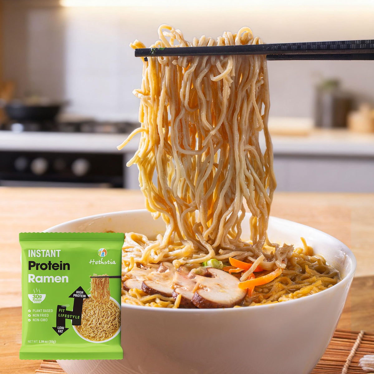 Hethstia High Protein Ramen plain meal-prep setup for the week.