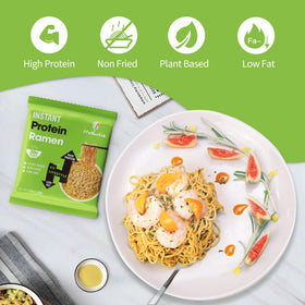 Hethstia High Protein Ramen plain packaging closeup highlighting non-fried formula.