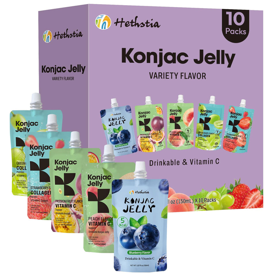 Hethstia Konjac Jelly Blueberry Pouch offers a fruity, low-calorie on-the-go snack.