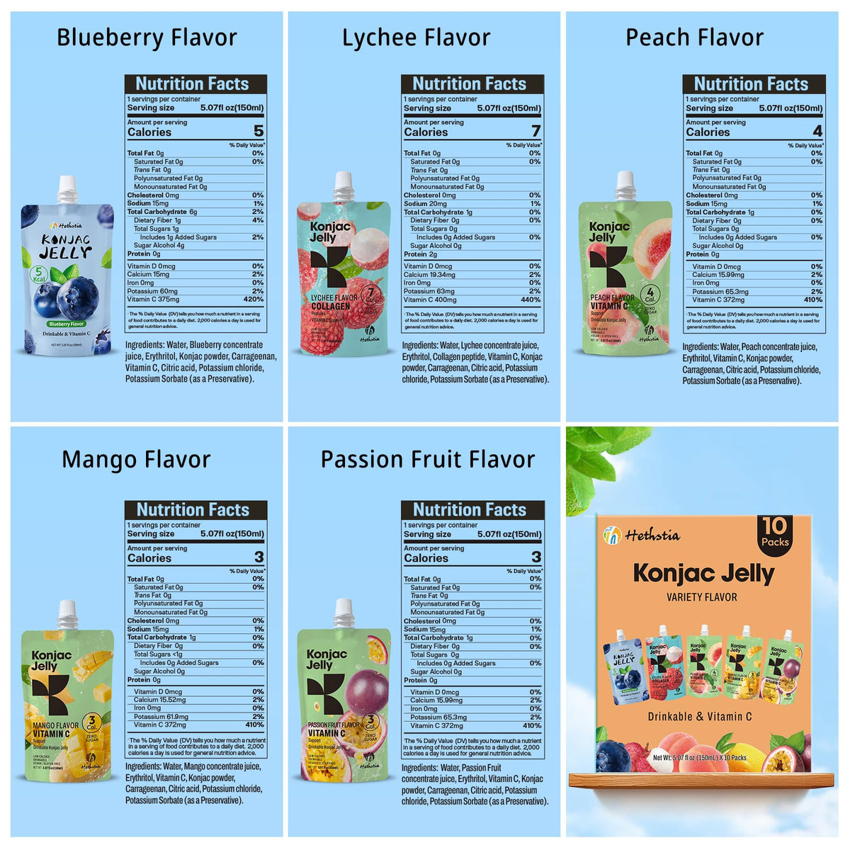 Hethstia Konjac Jelly blueberry pouch ideal for quick energizing snack.