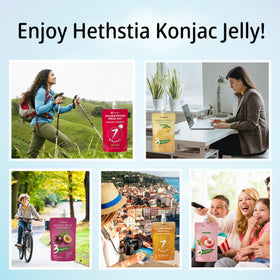 Hethstia Konjac Jelly collagen & vitamin C badge emphasizes skin and immunity benefits.