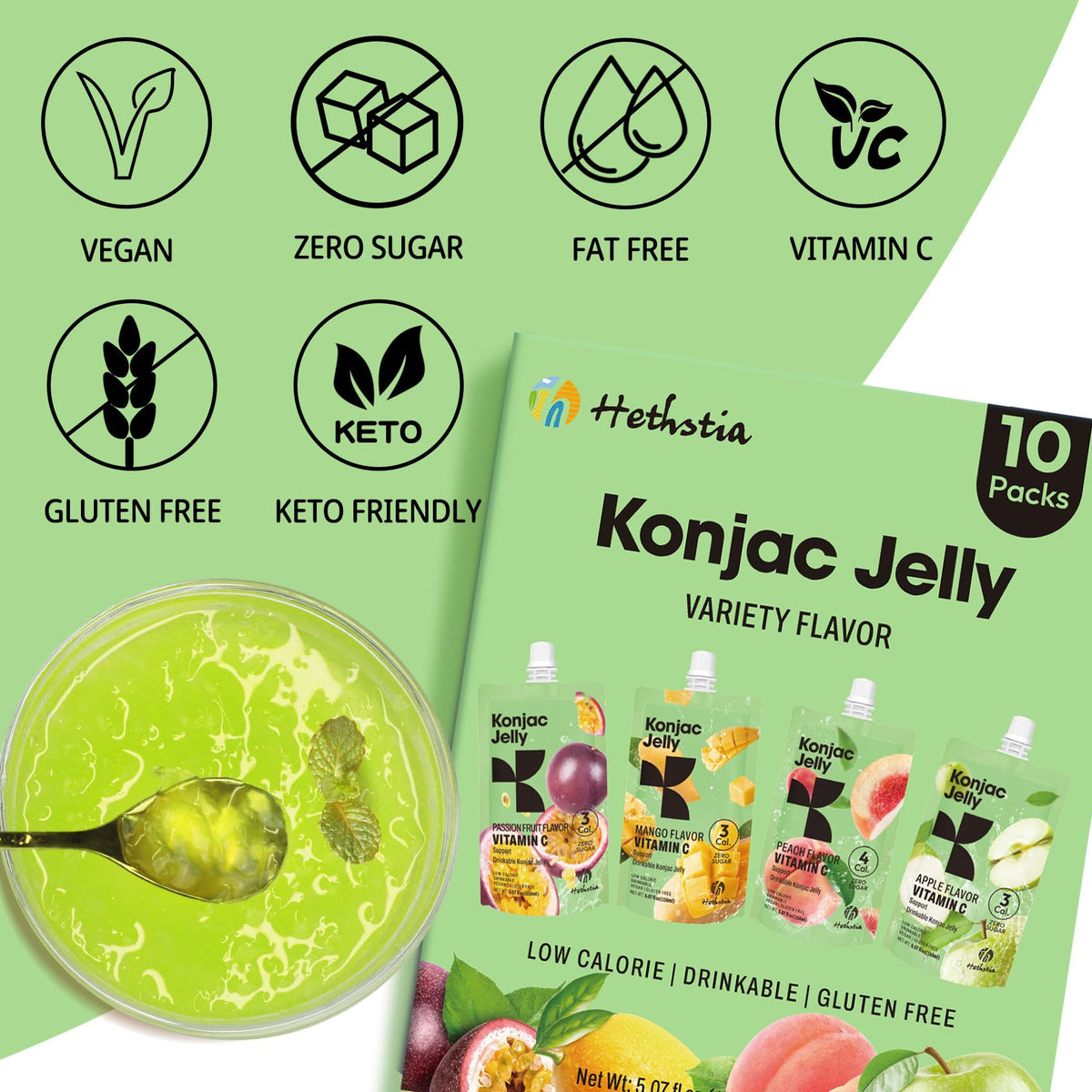 Hethstia Konjac Jelly mango pouch, tropical flavor for quick cravings.