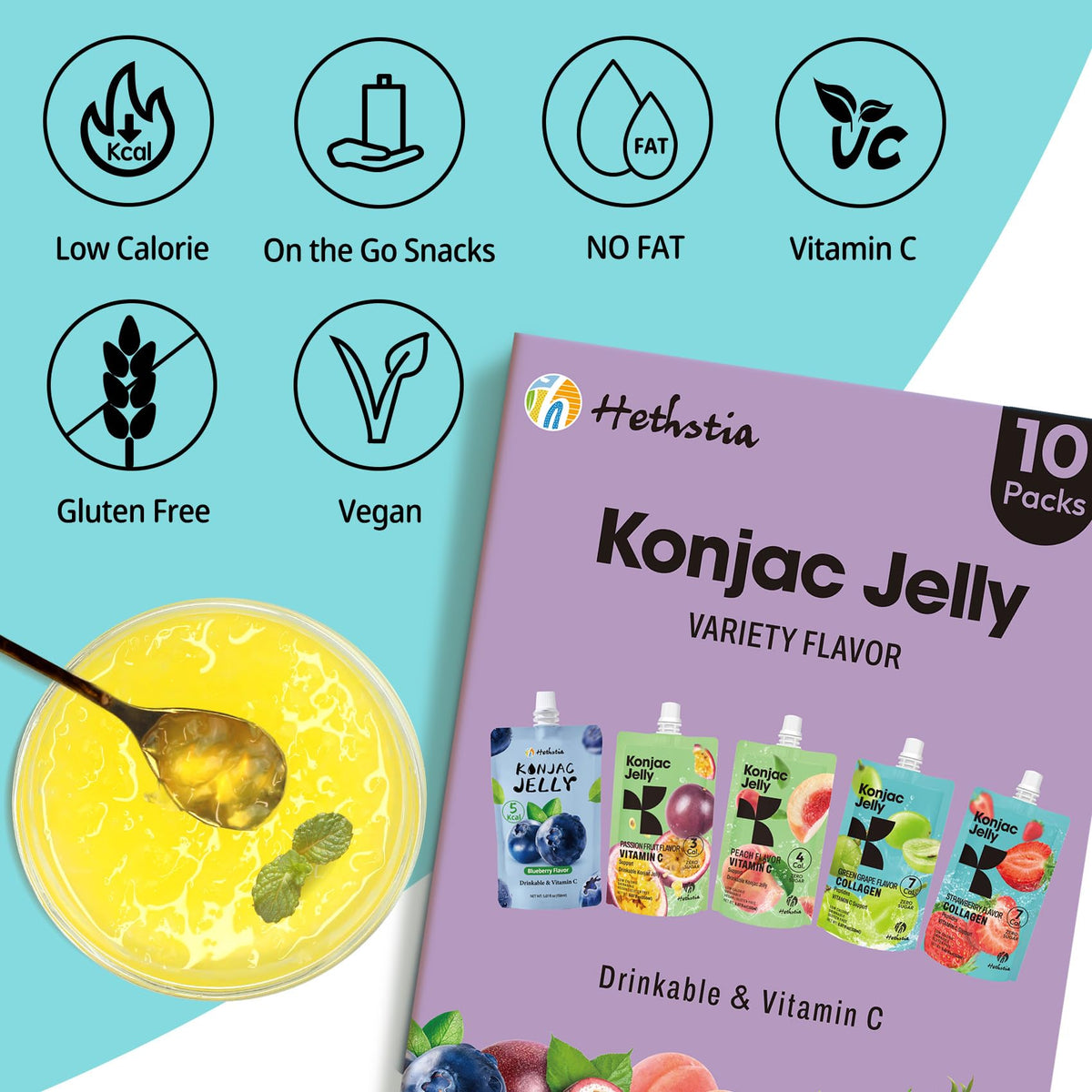 Hethstia Konjac Jelly Passion Fruit Pouch offers tropical flavor with keto-friendly appeal.