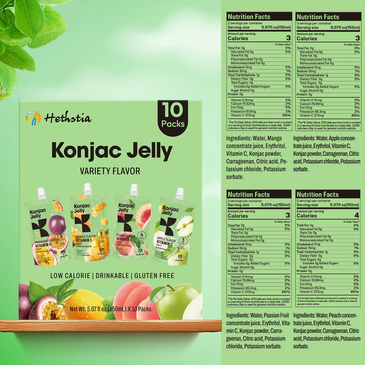 Hethstia Konjac Jelly passion fruit pouch, tangy, refreshing anytime.