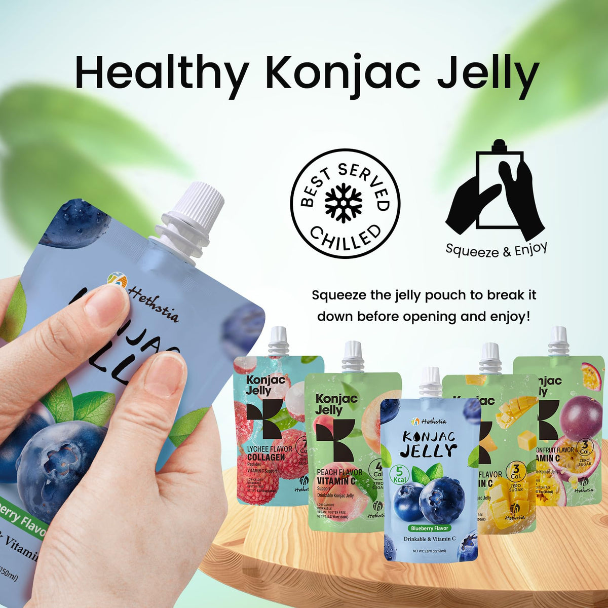 Hethstia Konjac Jelly passion fruit pouch adds vitamin C convenience.