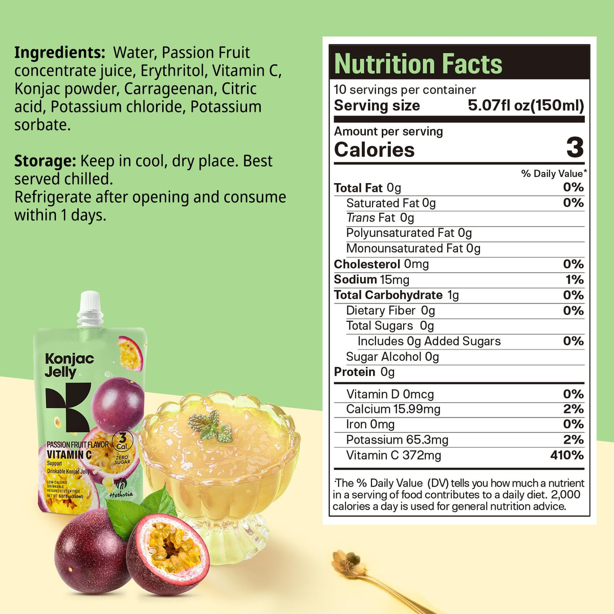 Pouring texture of Hethstia Passion Fruit jelly from a pouch