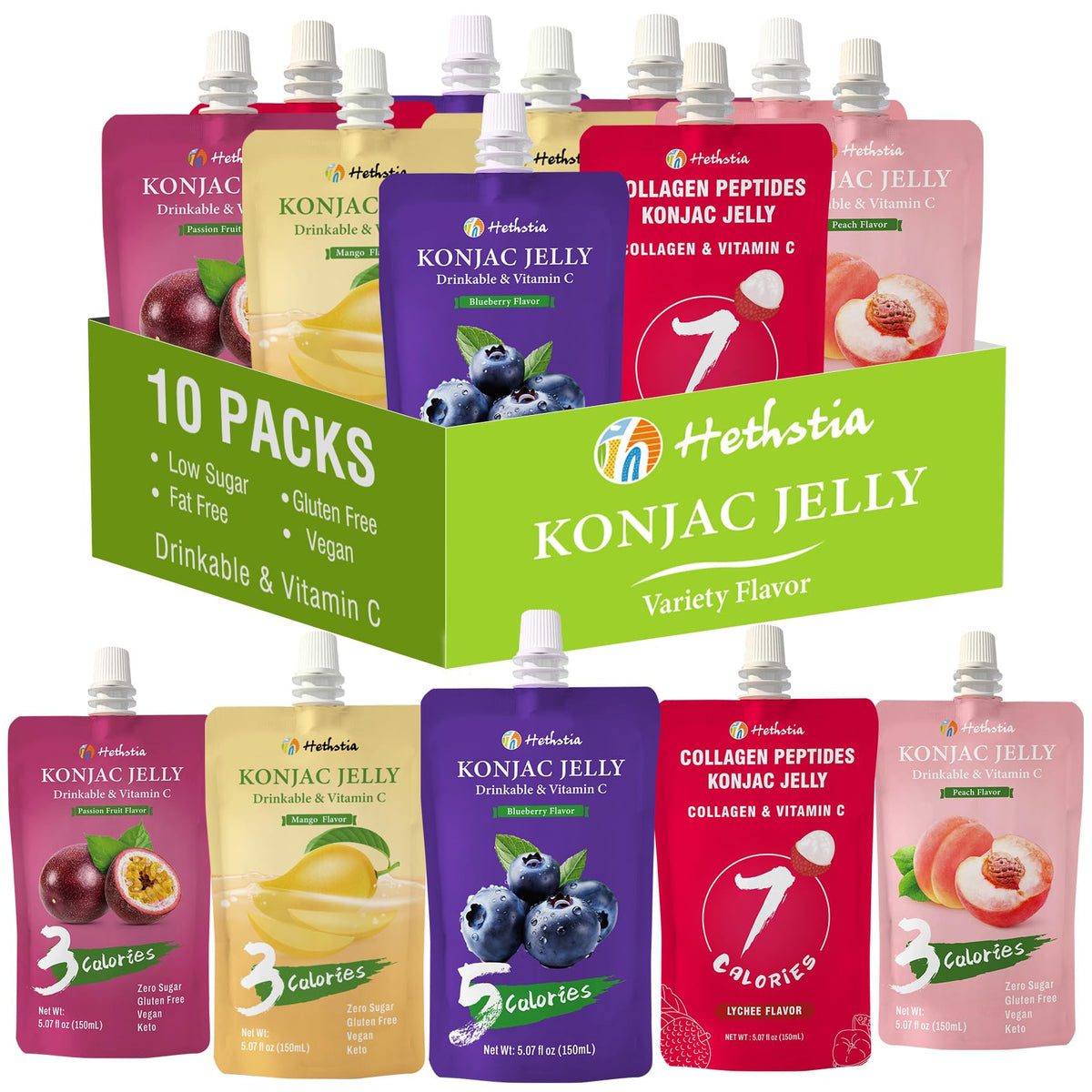 Hethstia Konjac Jelly Lychee pouch: convenient, low-calorie snack for busy days.