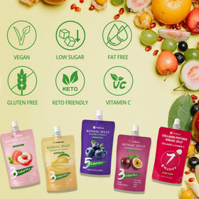 Hethstia Konjac Jelly Mango pouch: refreshing plant-based treat with real fruit.