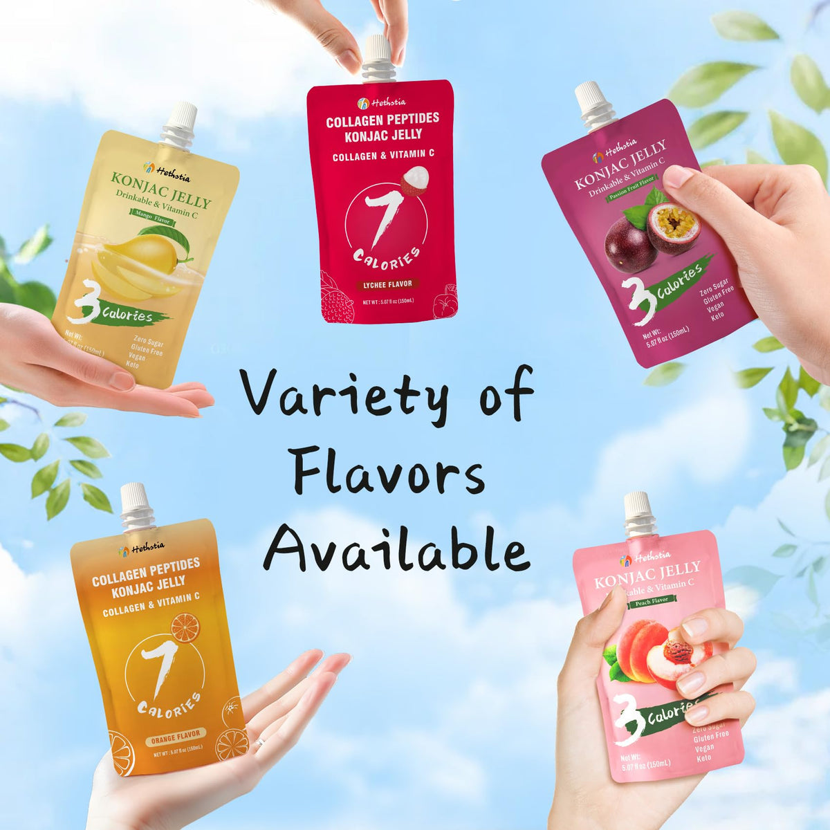 Hethstia Konjac Jelly Passion Fruit pouch provides vibrant flavor and zero sugar.