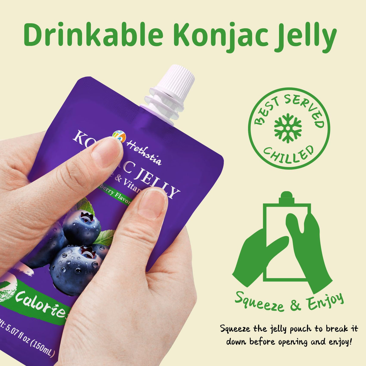 Hethstia Konjac Jelly Variety Pack front: shows 10 pouches in assorted flavors.