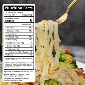 Hethstia Konjac Noodles raw fettuccine emphasizes light, low-calorie pasta option.