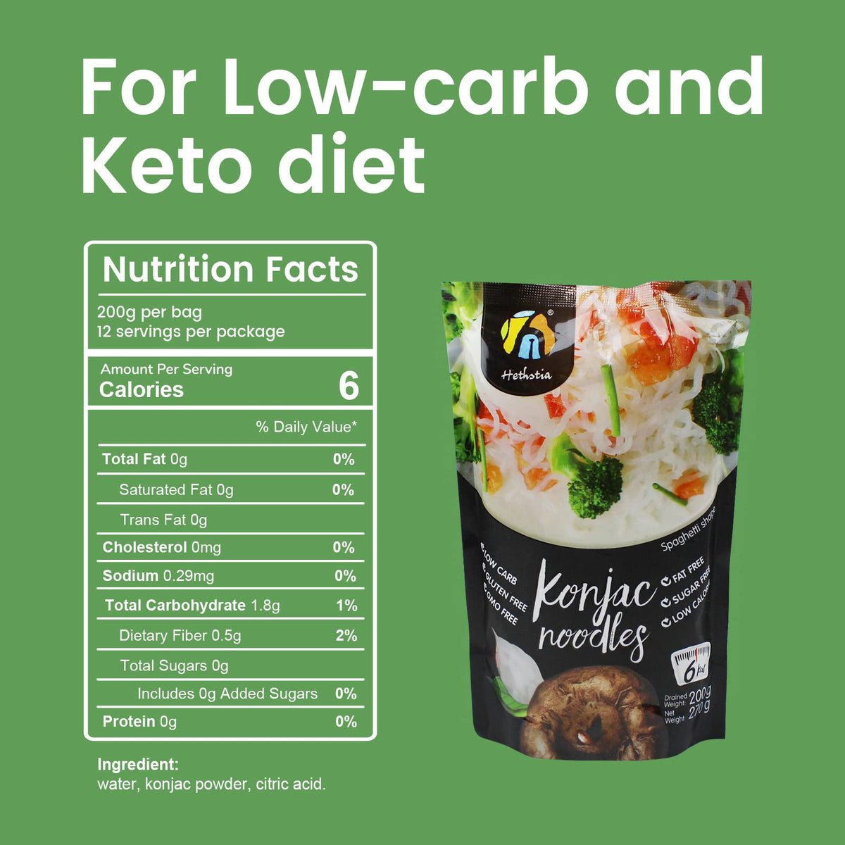 Hethstia Konjac Noodle ready-to-eat bowl illustrates fast, low-calorie meals anytime.