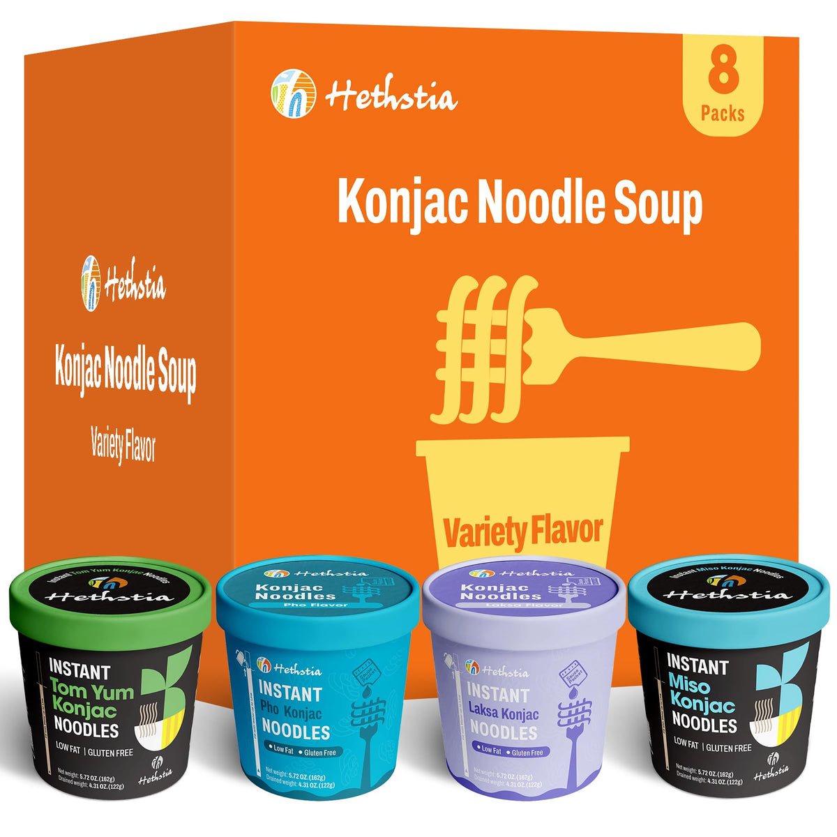 Hethstia konjac noodle soup 8-pack box for quick, low-cal meals.