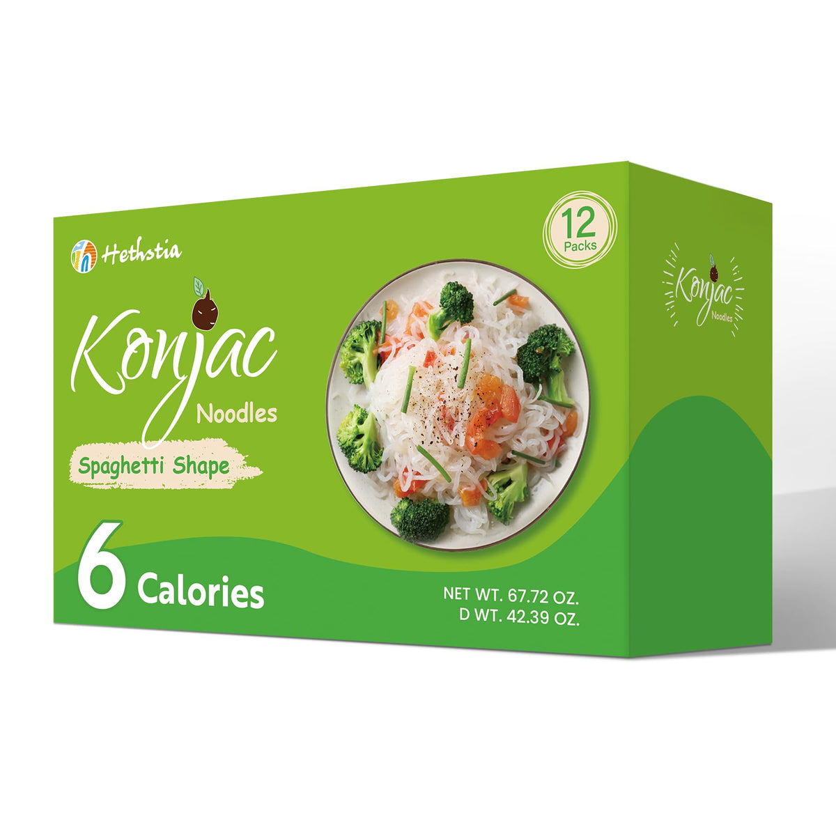 Hethstia Konjac Noodles 12-pack front view, a convenient low-carb option