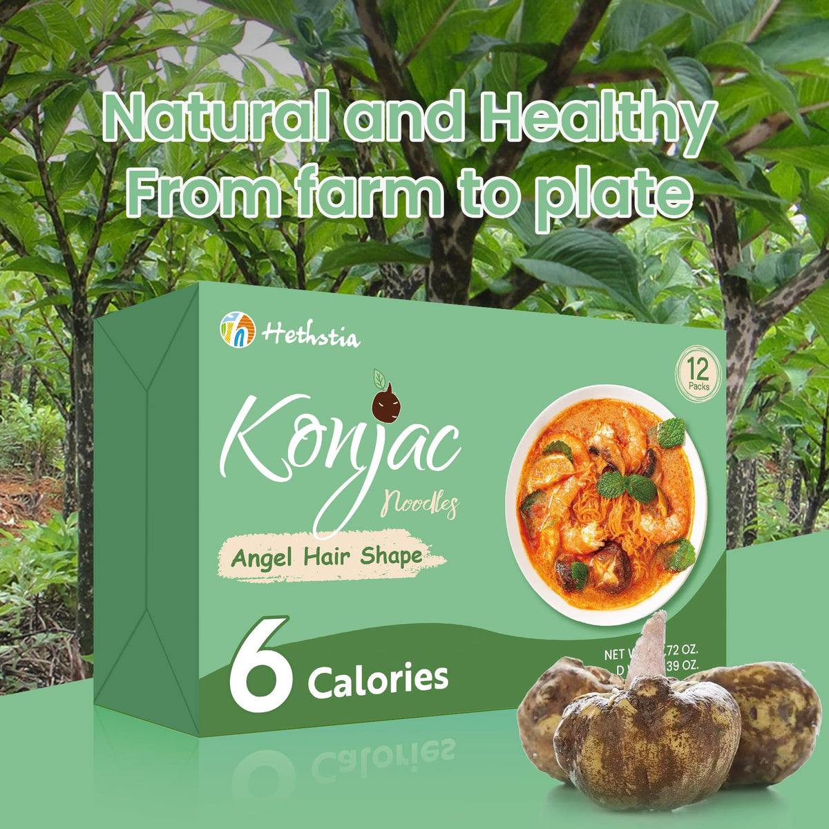 Hethstia Konjac Noodles ingredients are plant-based and gluten-free for versatile meals.