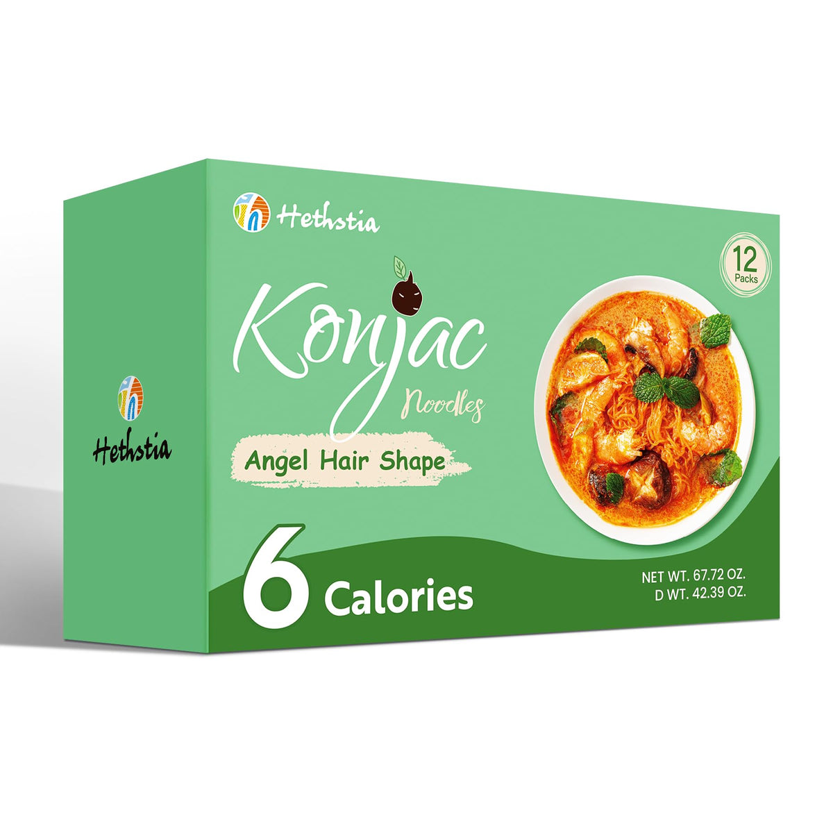 Hethstia Konjac Noodles Angel Hair pack front, showing low-carb gluten-free pasta option.