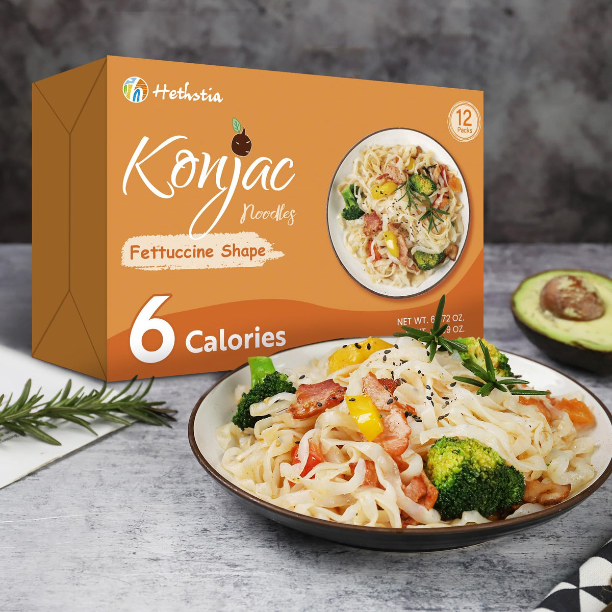 Hethstia Konjac noodles close-up texture showing smooth strands