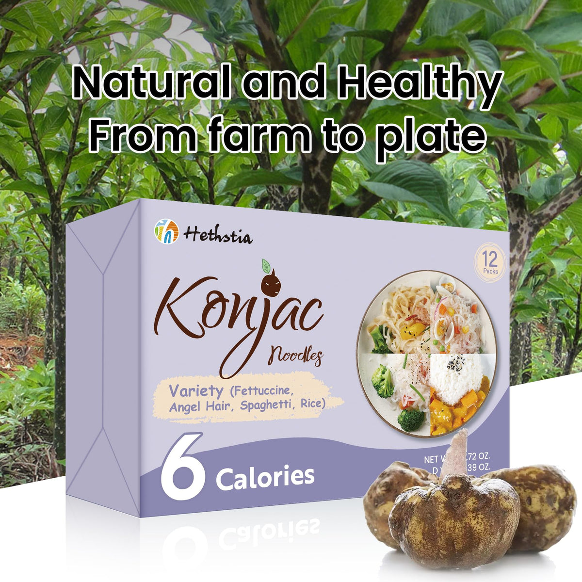 Hethstia Konjac Noodles packaging closeup highlighting clear labeling.