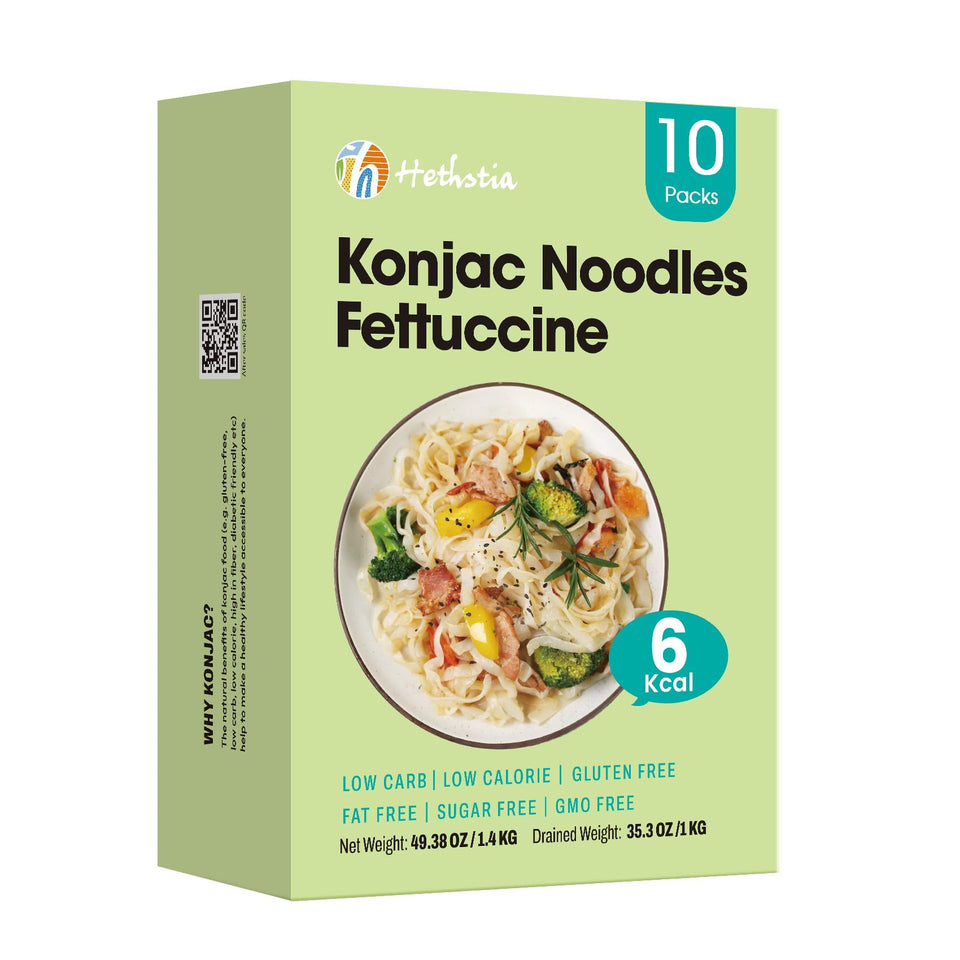 Hethstia Konjac Noodles packaging variation showing new and old designs for convenience