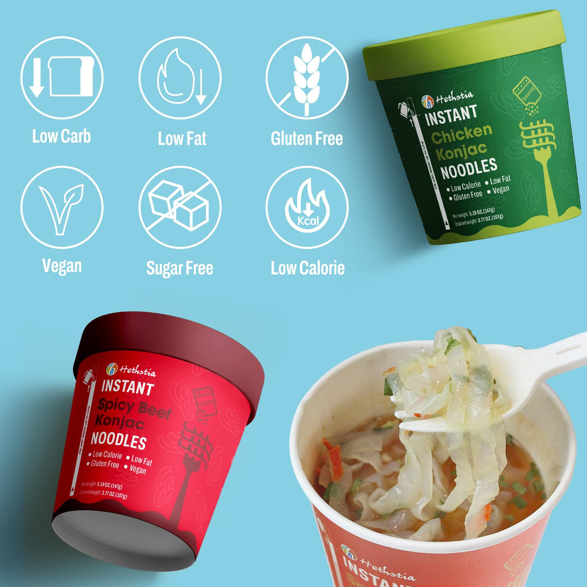 Hethstia Konjac Noodles ready in minutes, ideal for busy lunch breaks.