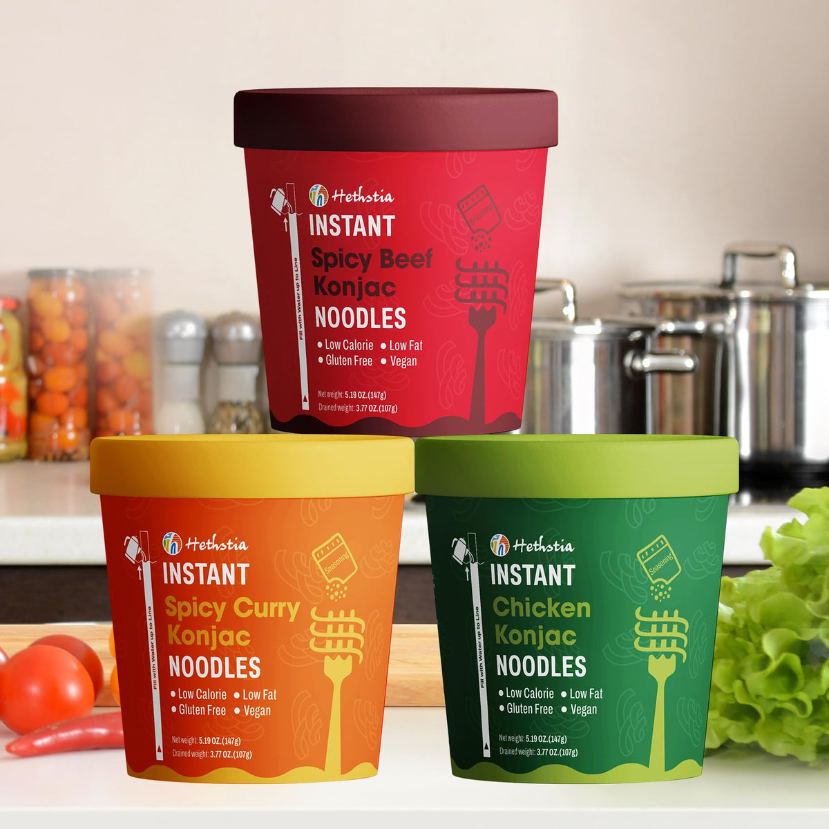 Hethstia Konjac Noodles spicy curry cup for flavorful keto-friendly meals.