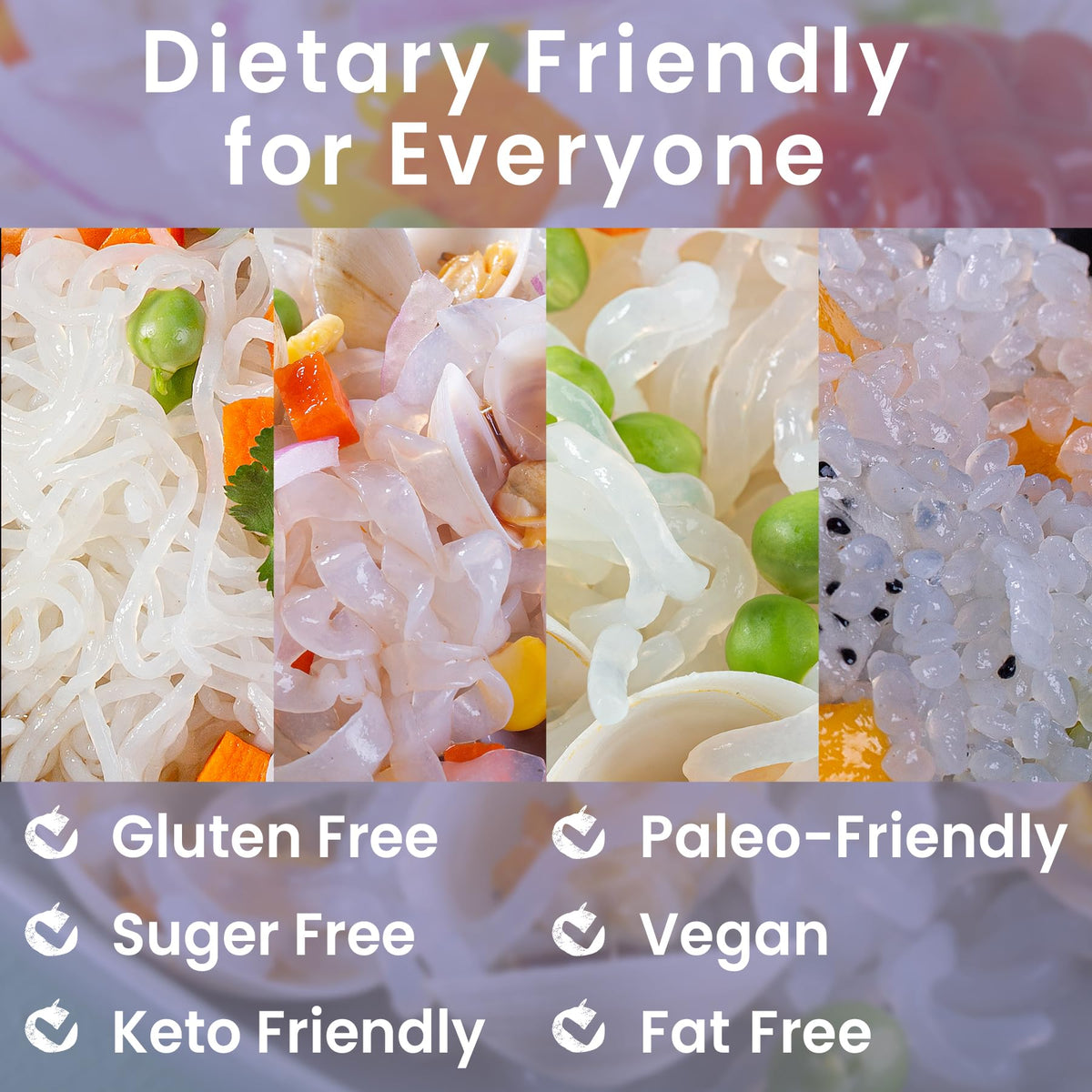 Hethstia Konjac Noodles Variety Pack rice shapes for gluten-free sides.
